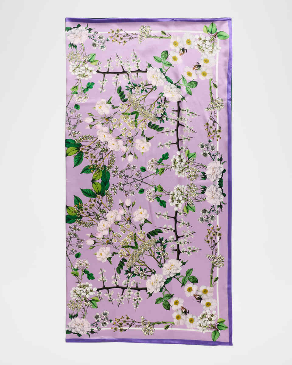 Winter Floral Printed Silk Scarf